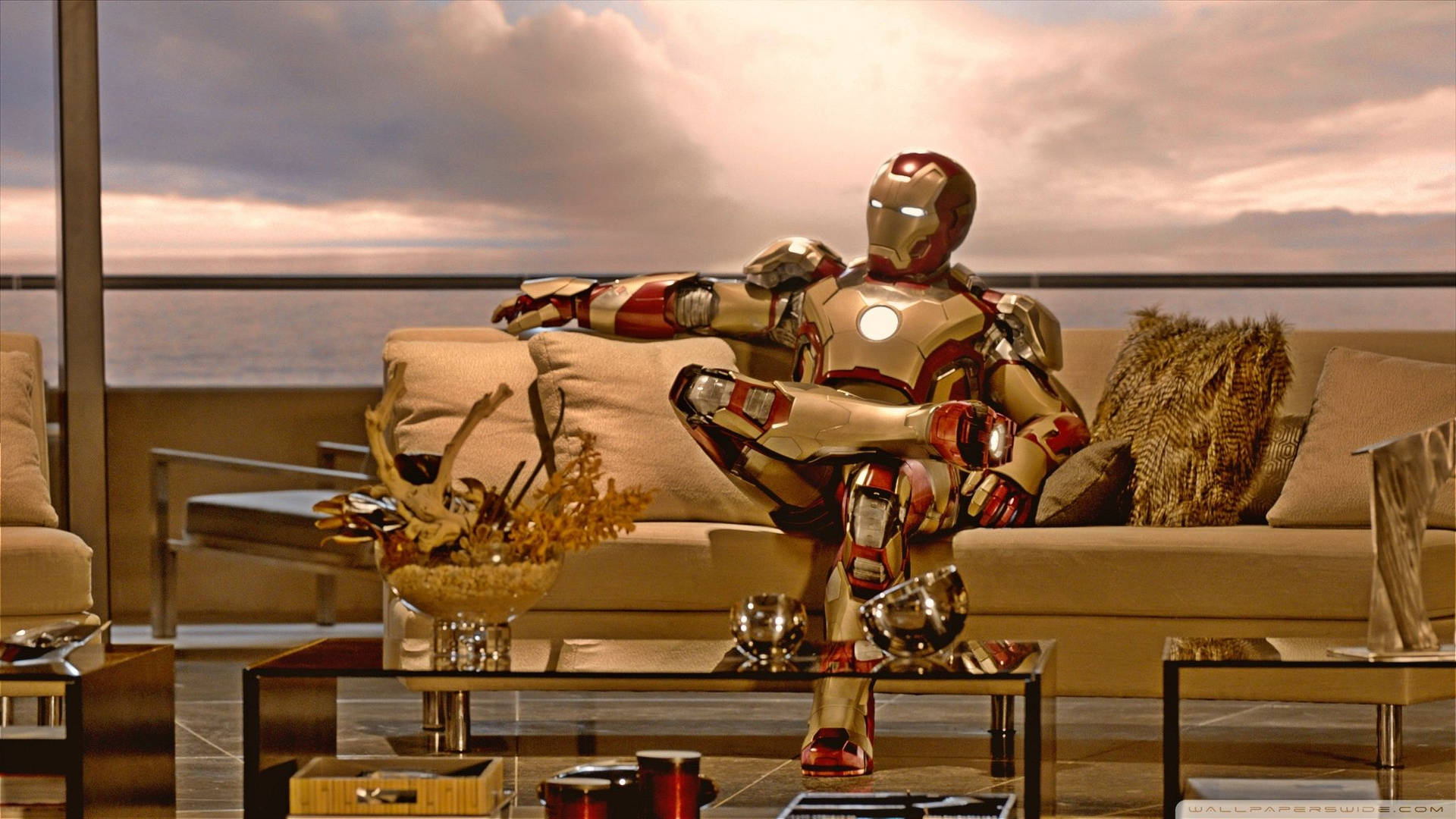 Iron Man Mark 3 Sitting In A Luxurious Living Area Background