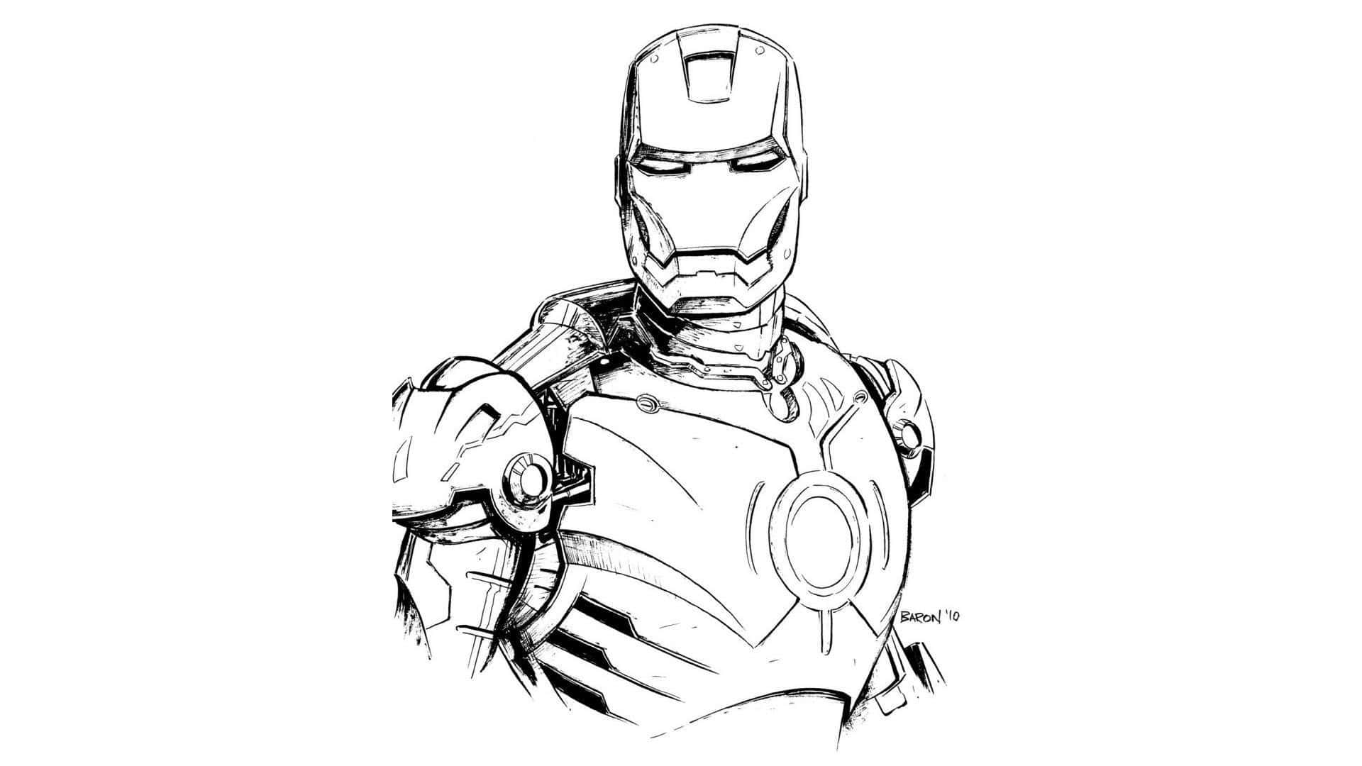 Iron Man, Striking A Regal Pose In Black And White Background