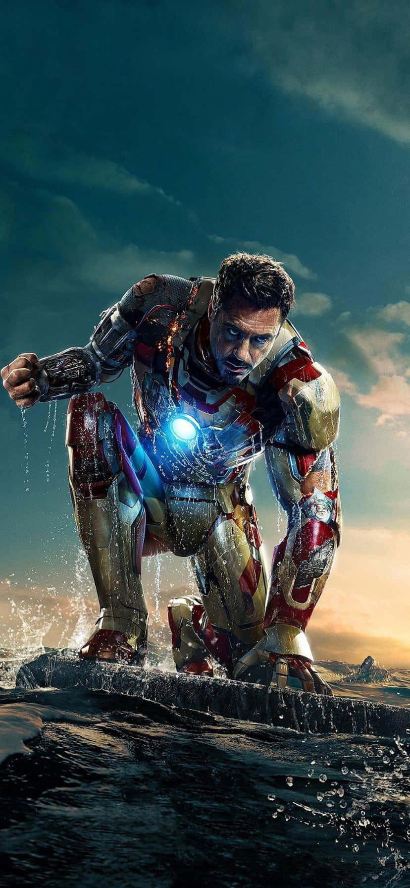 Iron Man Water Landingi Phone Wallpaper Background