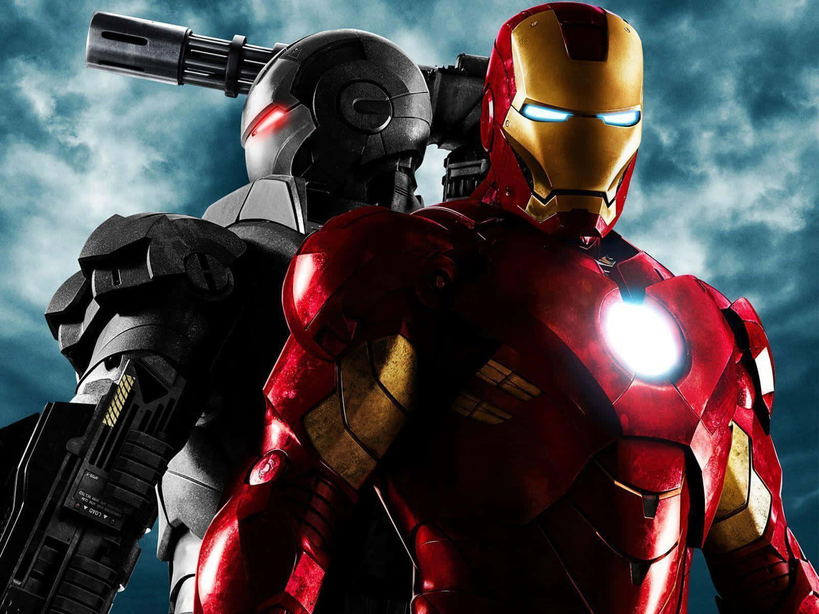 Iron Manand War Machine Standing Strong Background