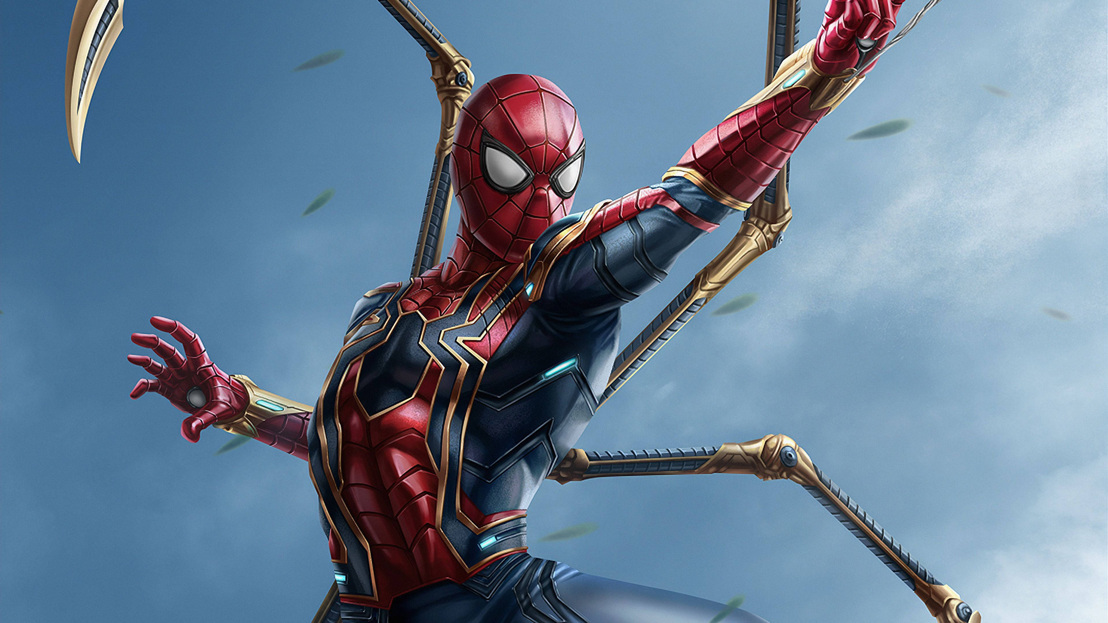 Iron Spider Spiderman Claws Blue Sky Background