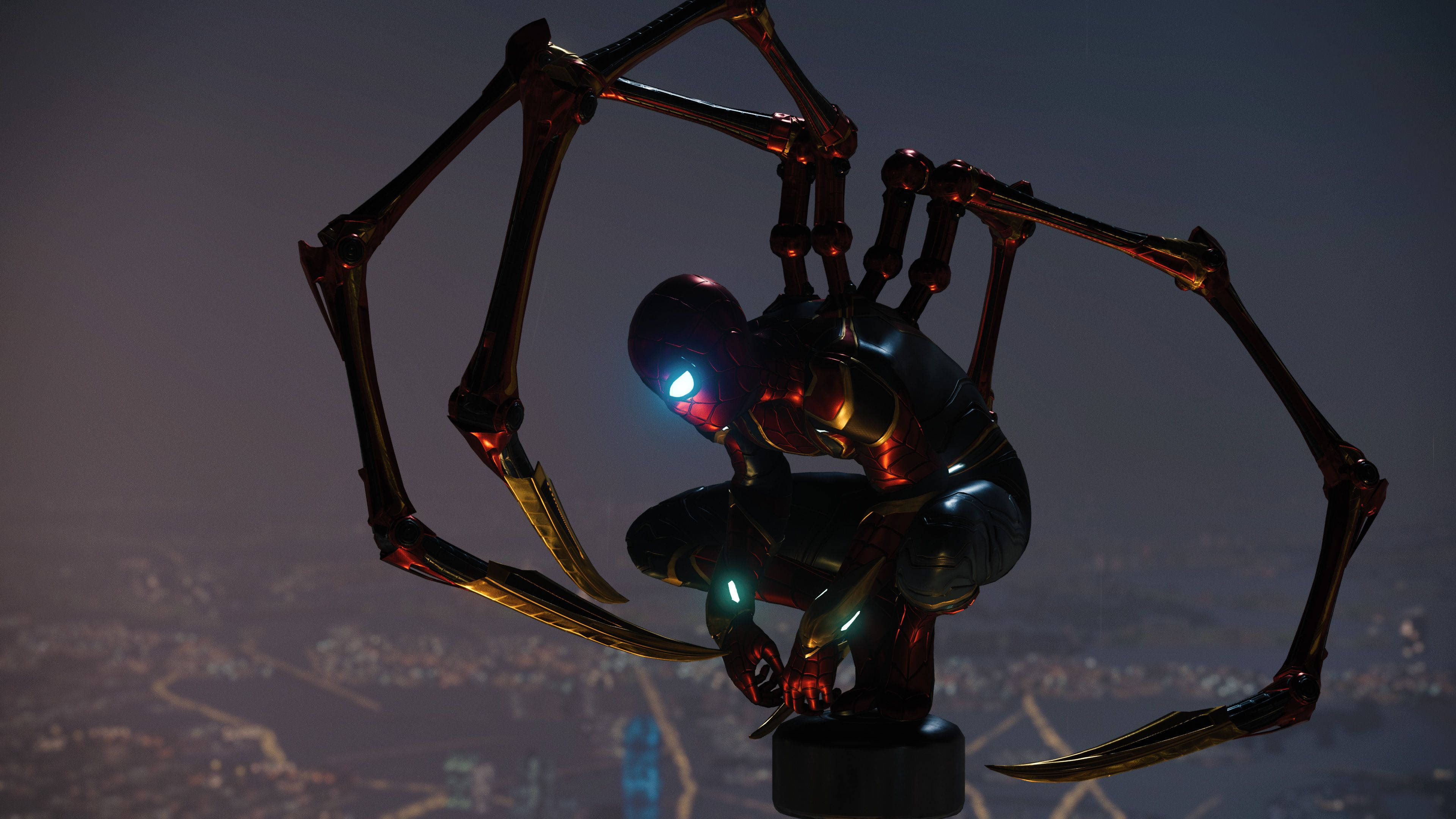 Iron Spider Spiderman In Street Pole Background