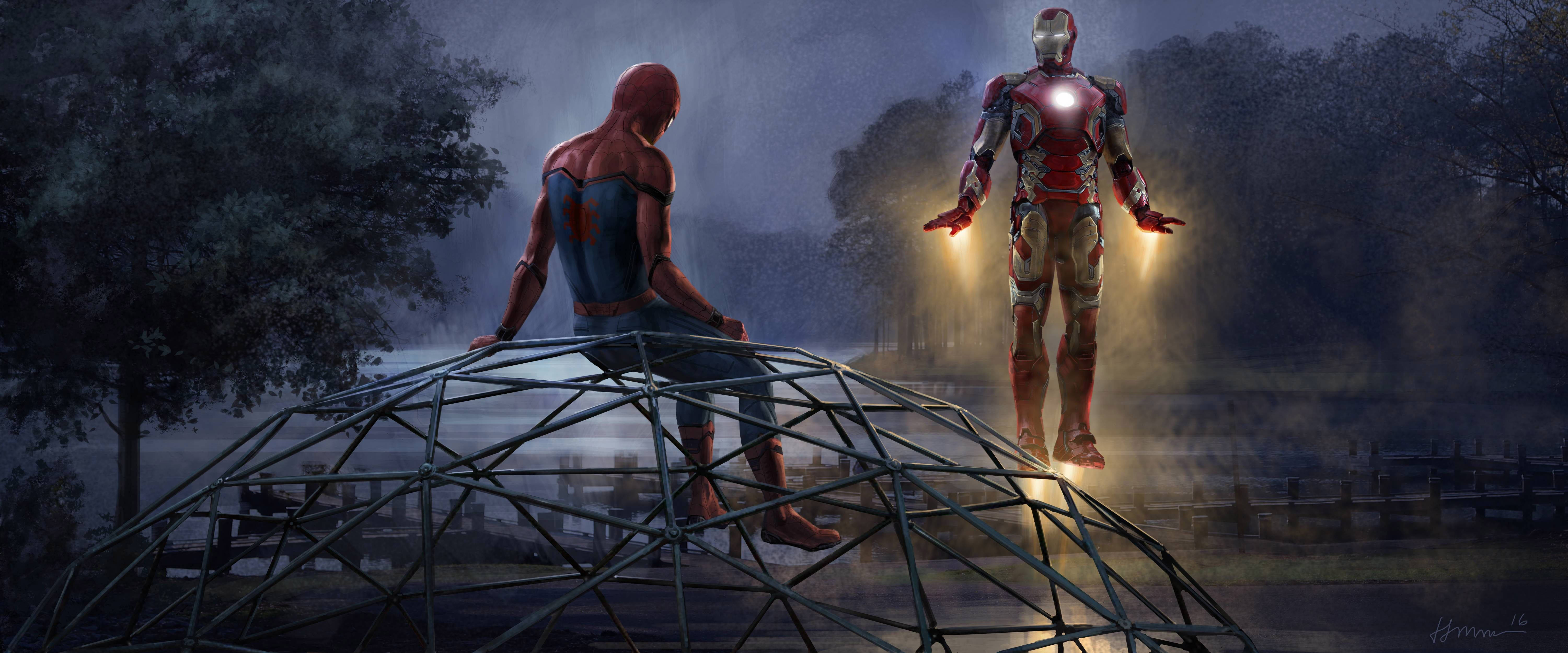 Ironman And Spiderman Park Iron Spider Background