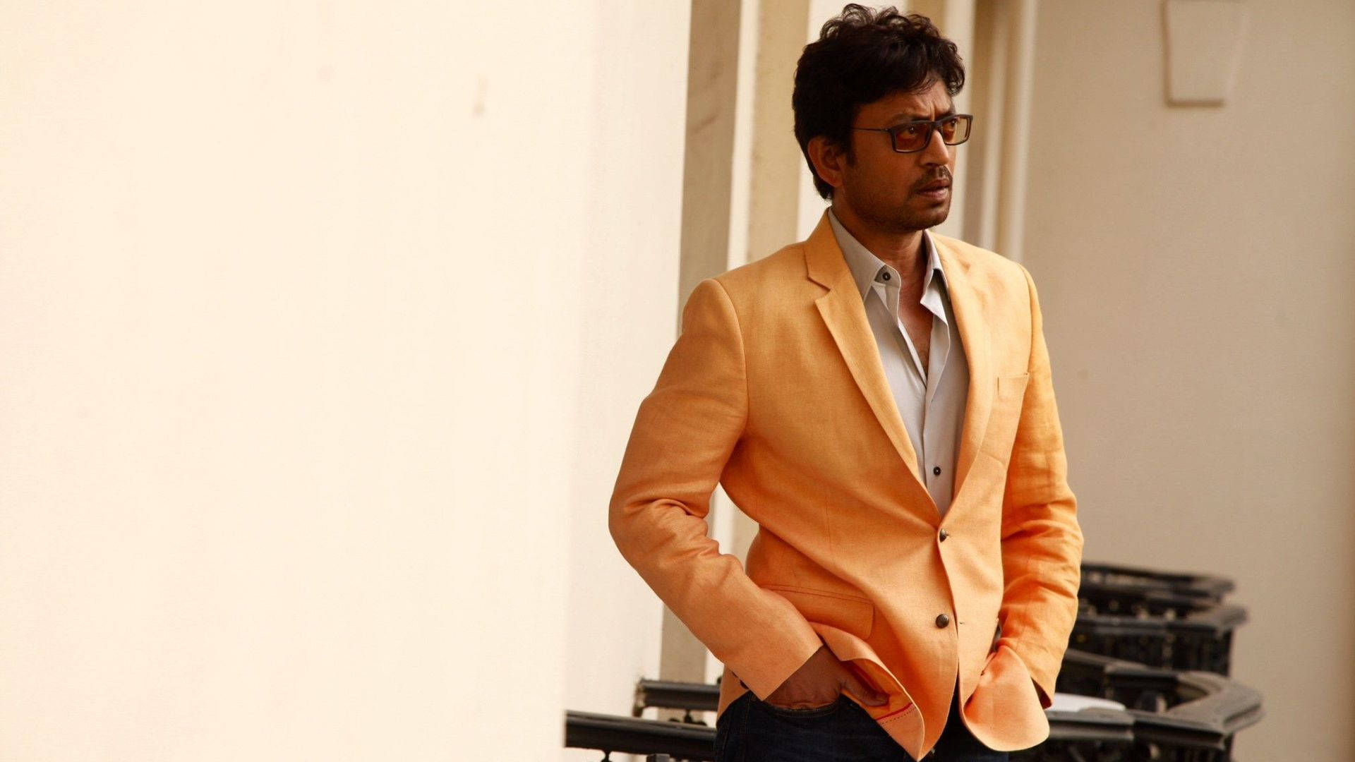 Irrfan Khan Orange Suit Background