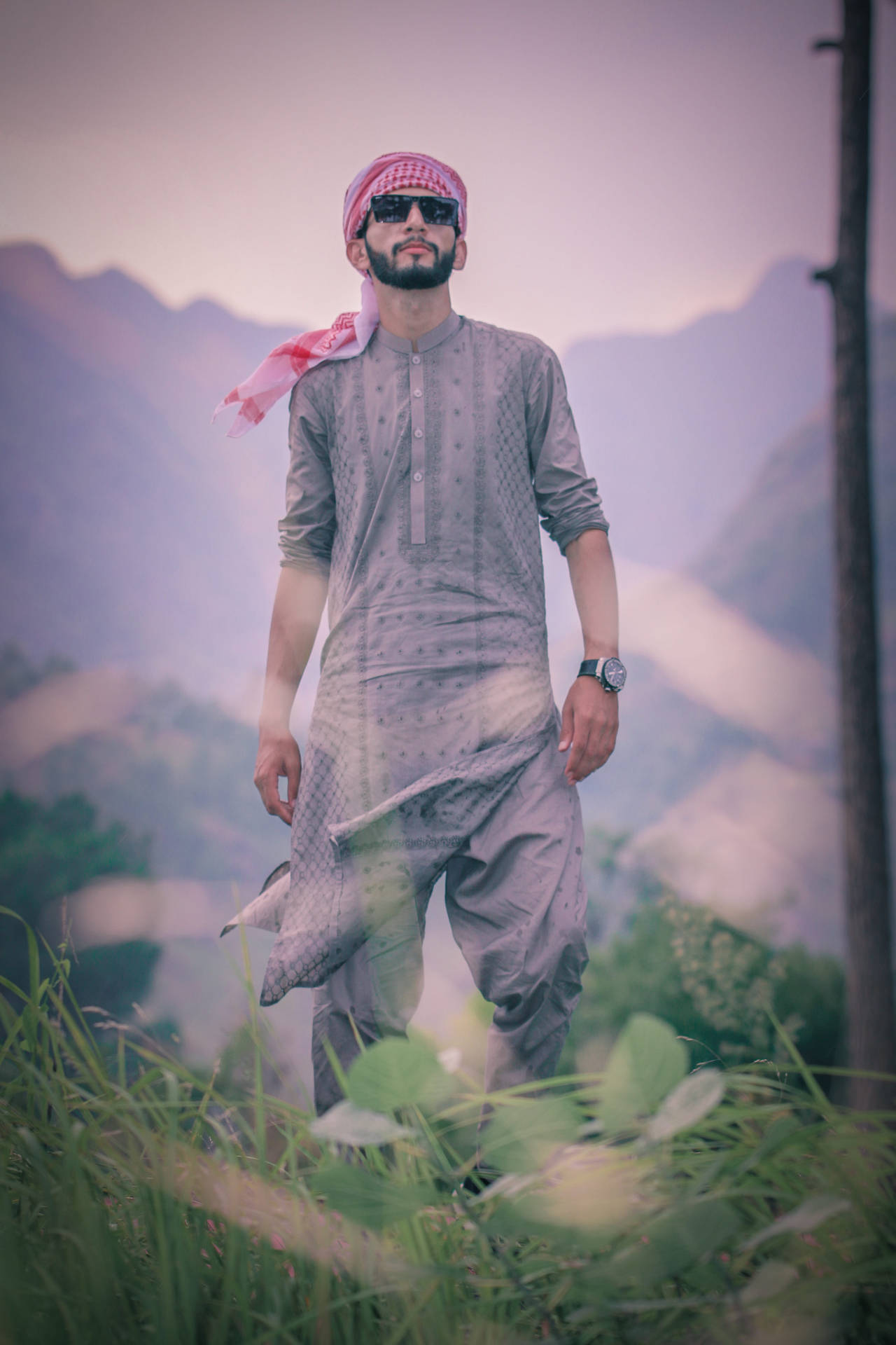 Islamic Boy In Gray Kurta Background