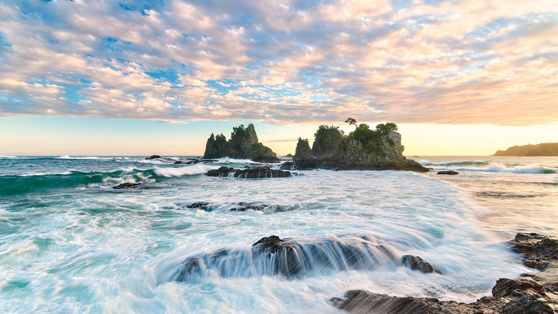 Island Amid Turquoise Sea Japanese Nature Background