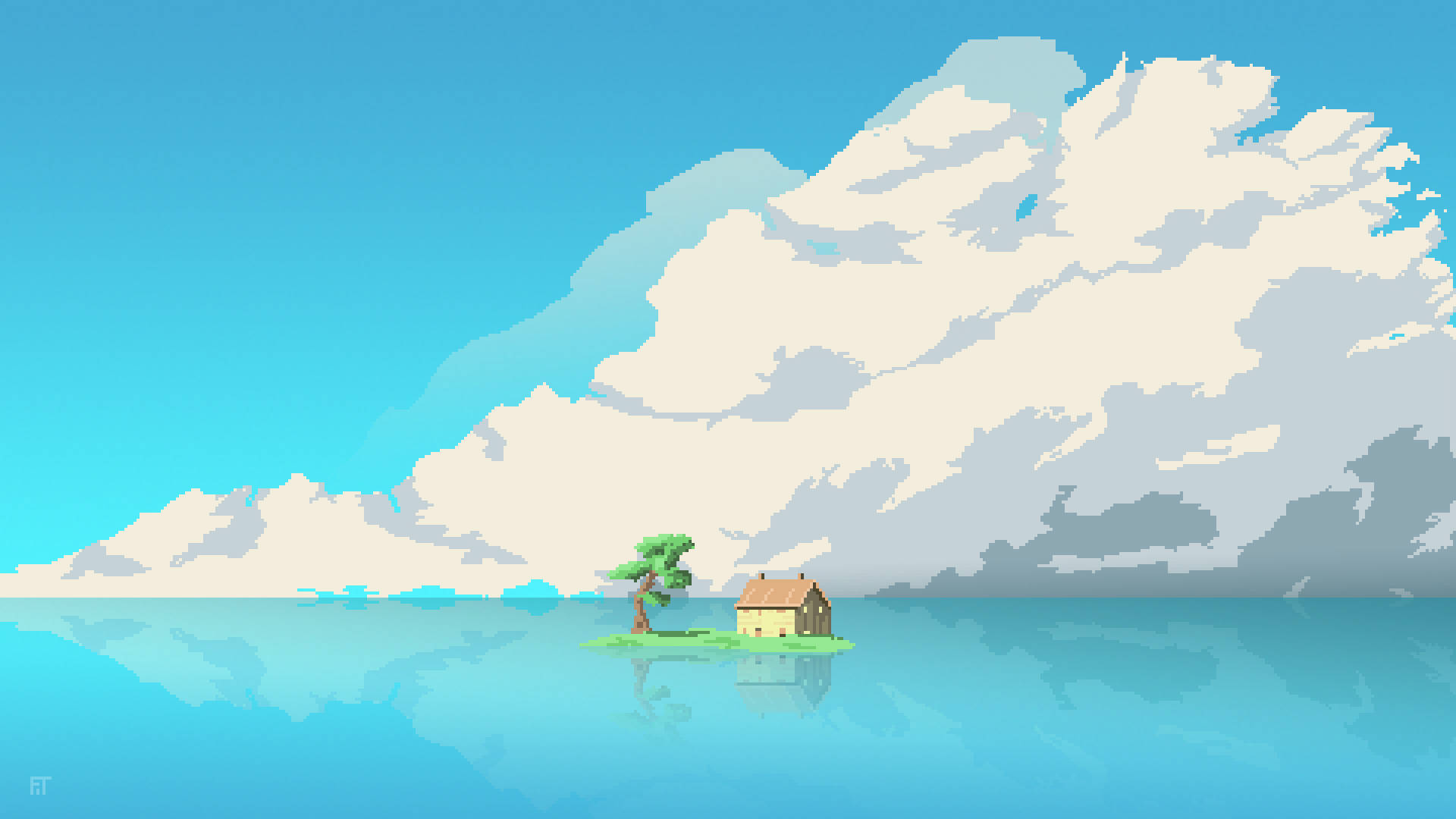 Island Home Aesthetic Pixel Art Background