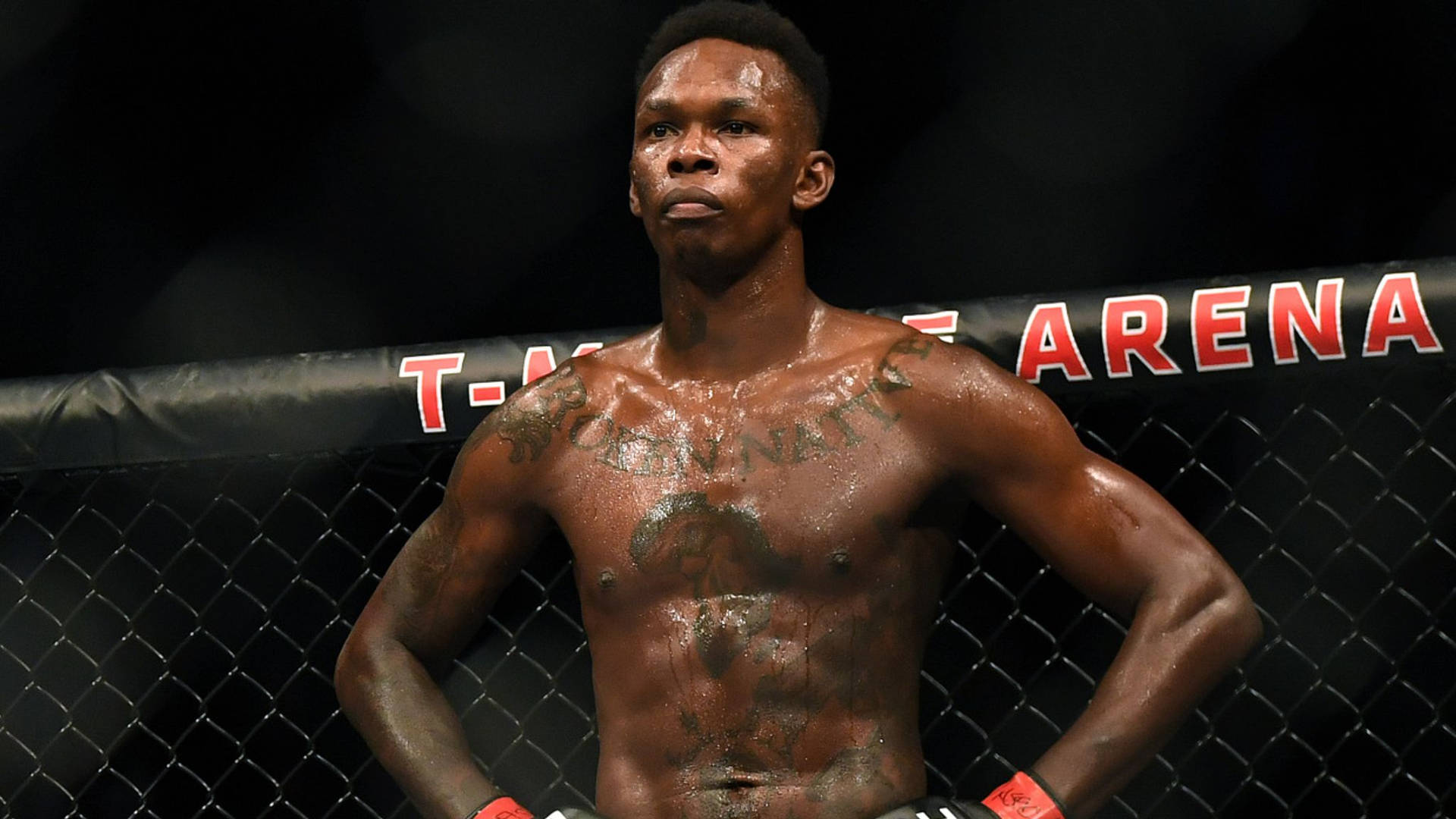 Israel Adesanya In Cage Background