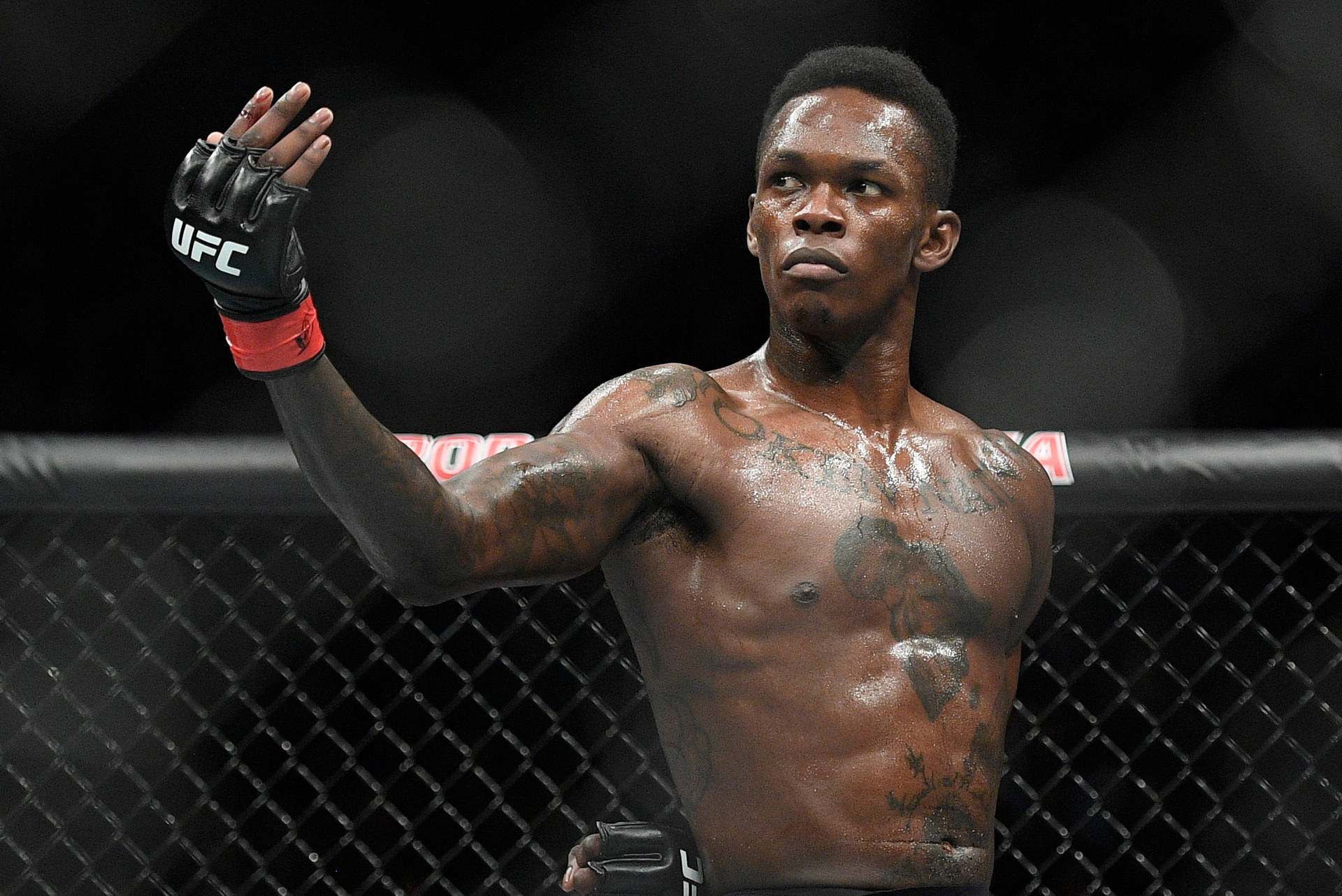 Israel Adesanya In Ufc Cage Background