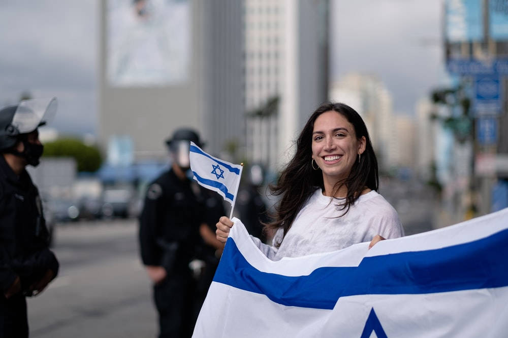 Israel Flag On Smiling Girl Background