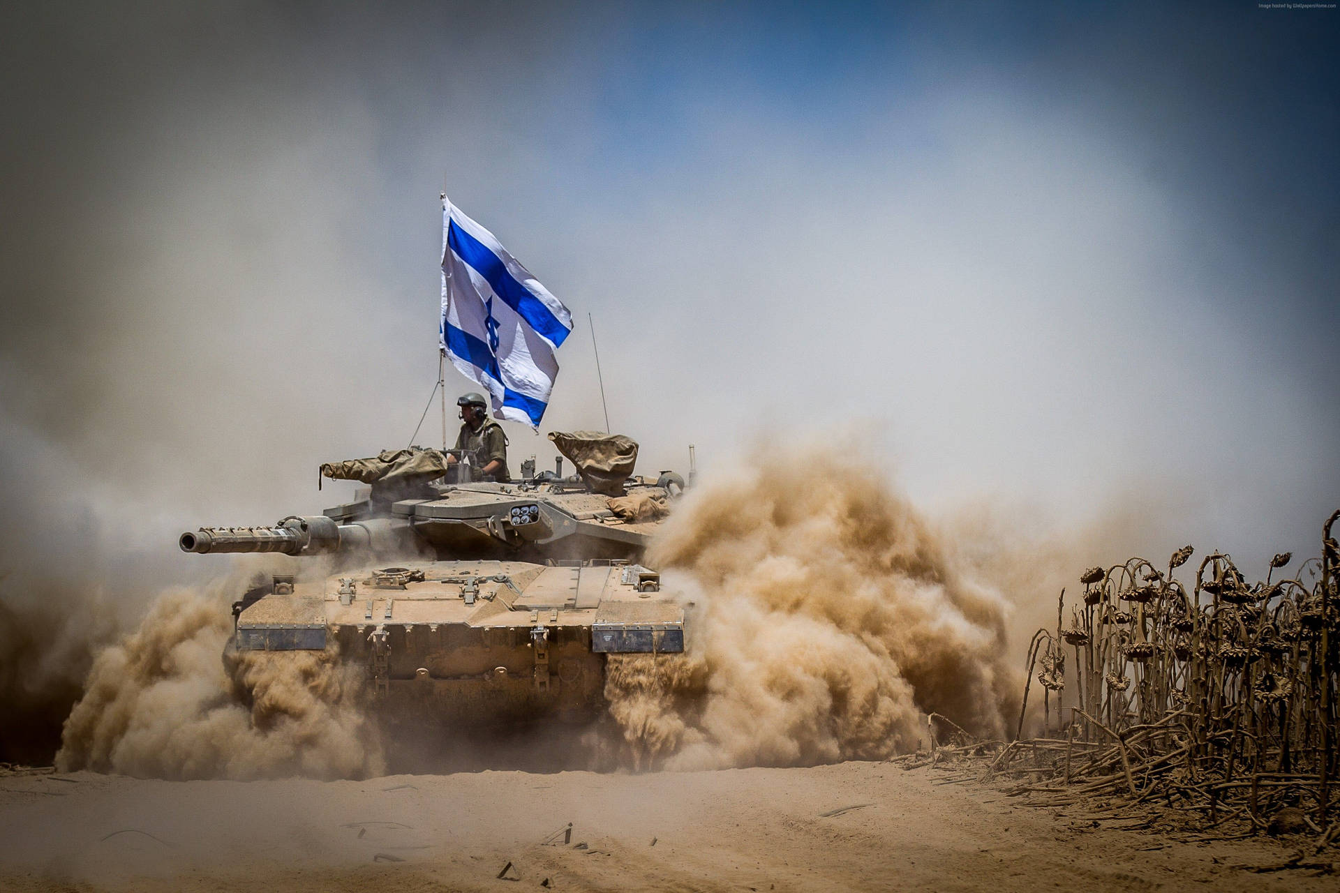 Israel Flag On Tank Background