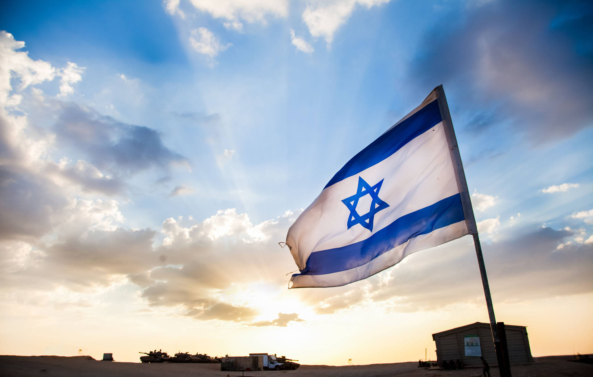 Israel Flag On Vast Desert
