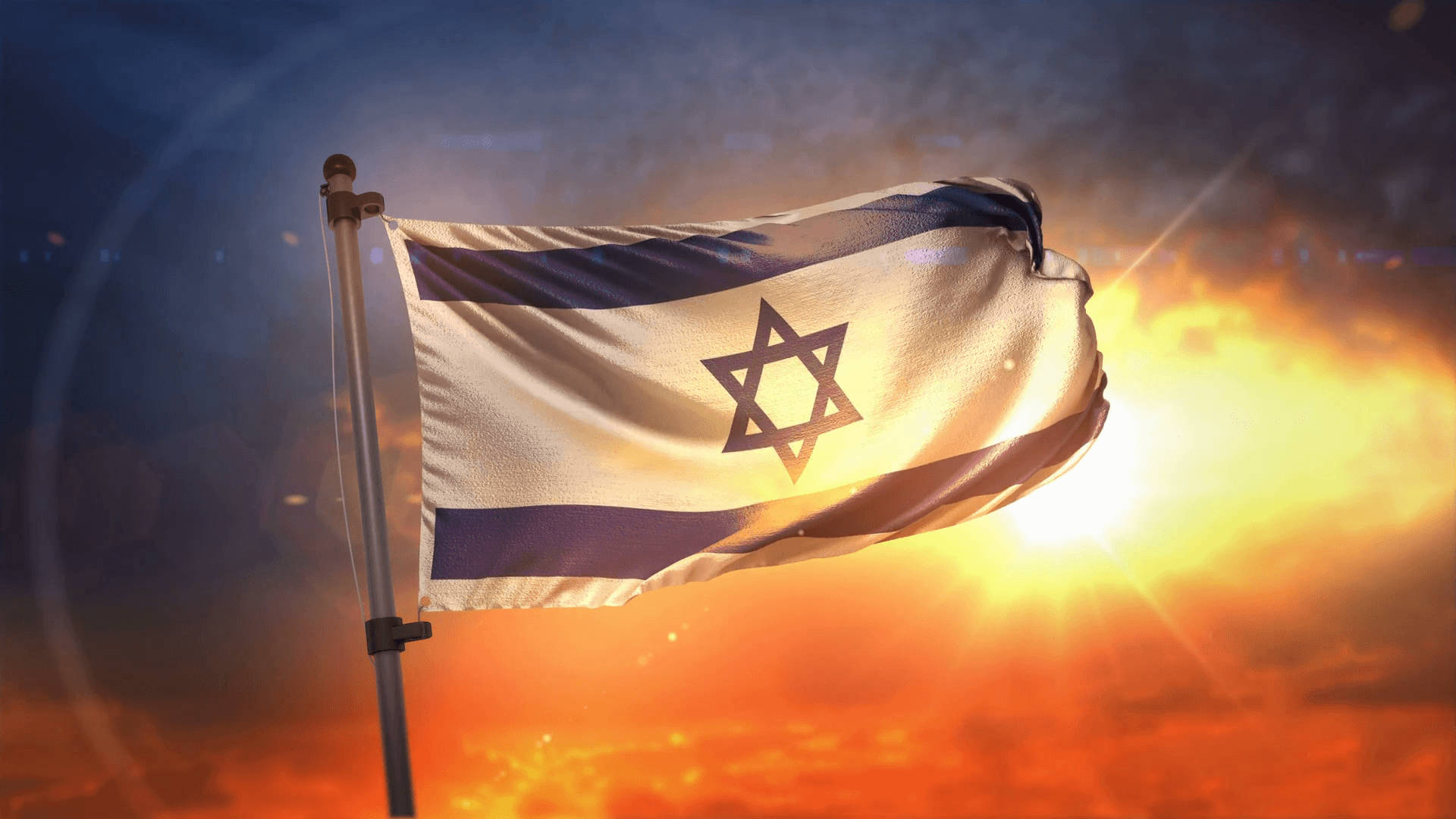 Israel Flag With Sunlight Background