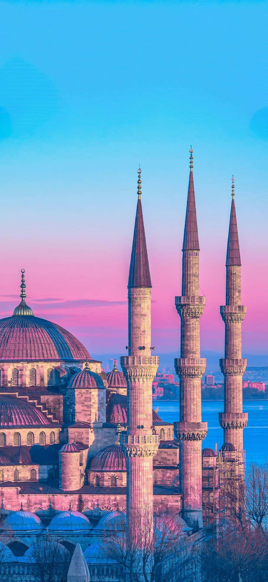 Istanbul Mosque Spiresat Sunset Background