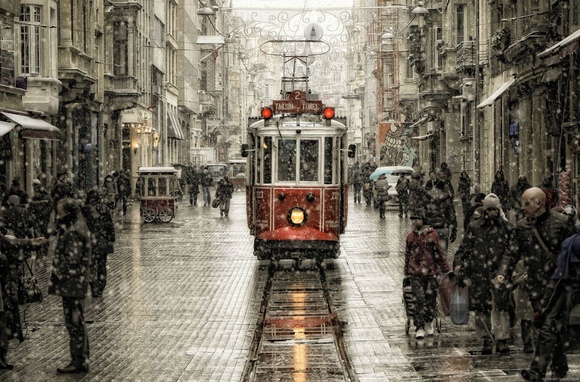 Istanbul's Famous Railroad Line Background