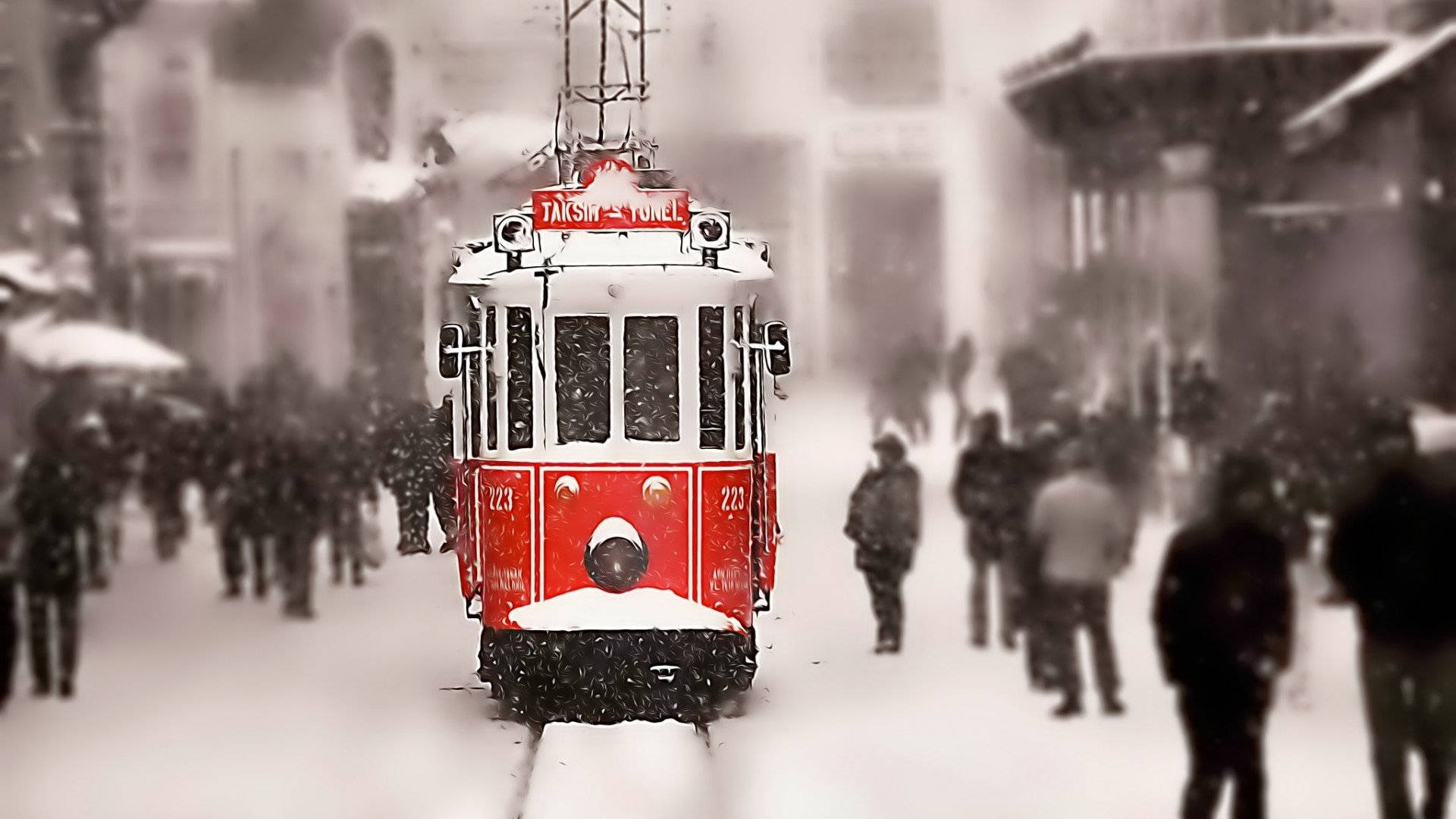 Istanbul's Red Vintage Train Background