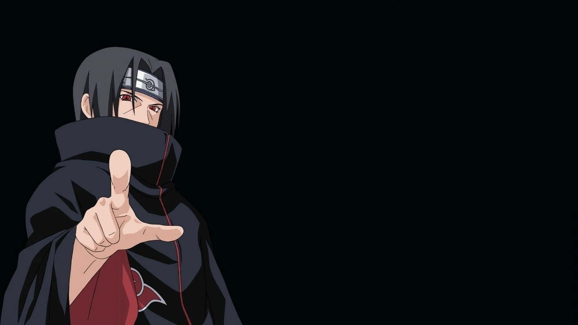 Itachi Aesthetic Pointing In Front With Index Finger In Black Background Background