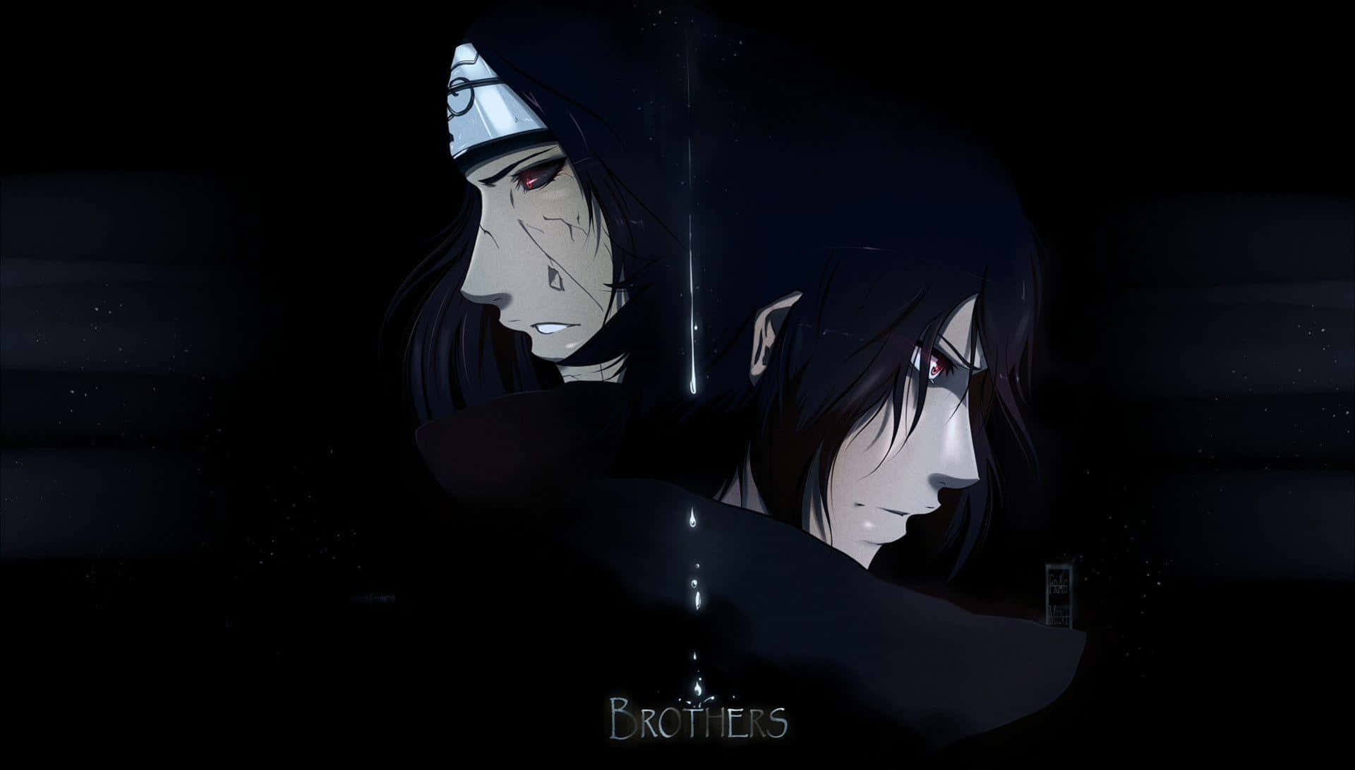 Itachi Aesthetic Posing With Brother Sasuke Uchiha In Black Background Background