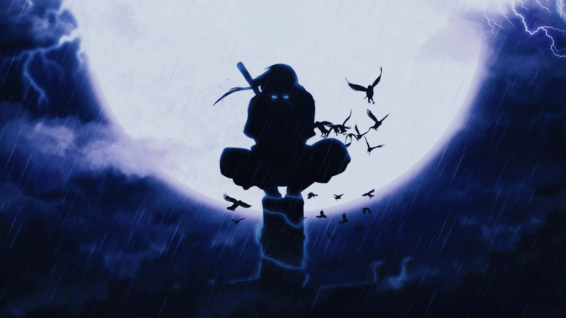 Itachi Aesthetic Sitting On Tall Stone With Crows Flying Around