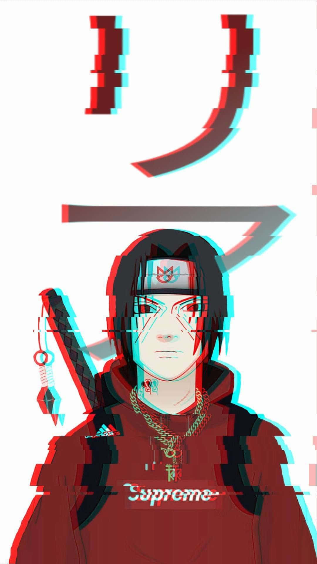 Itachi Aesthetic Wearing Red Supreme Hoodie Jacket In White Background Background