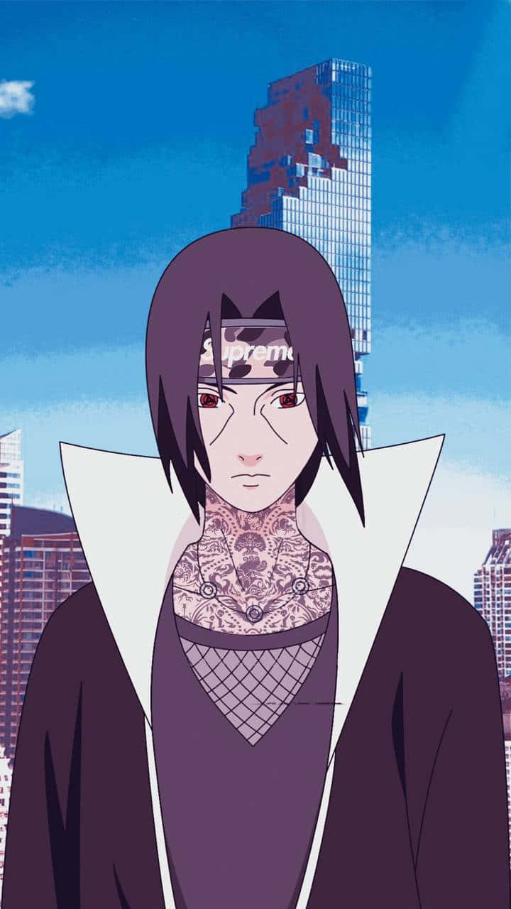 Itachi Aesthetic With Full Neck Tattoo And Supreme Brand Headband Background