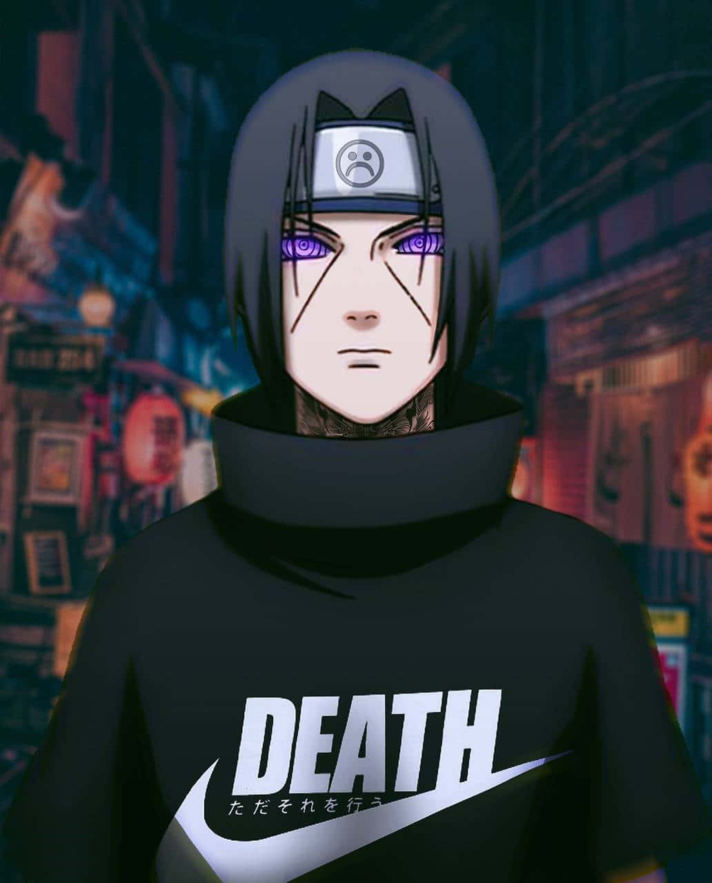 Itachi Aesthetic With Purple Rinnegan Sharingan Eyes Glowing Background