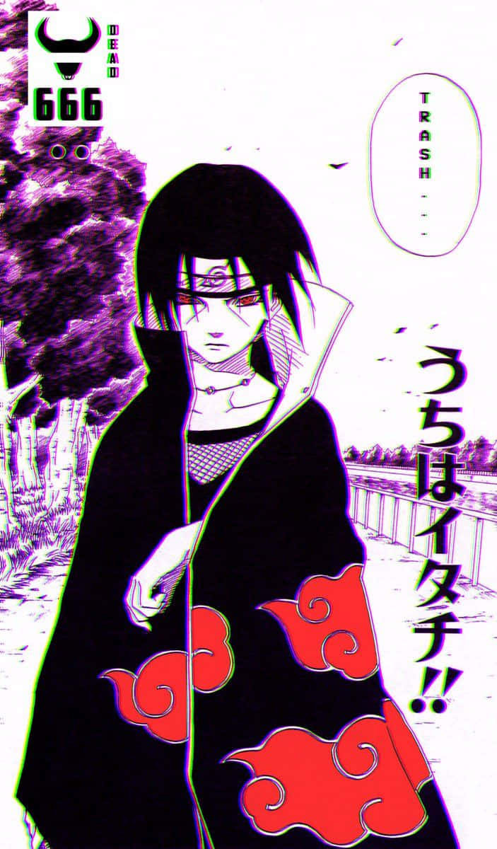 Itachi Aesthetic With Sharingan Eyes And Hand Sticking Out Of Akatsuki Cloud Robe Background