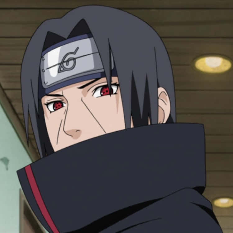 Itachi Aesthetic With Sharingan Eyes Covered Mouth With Akatsuki Robe Background