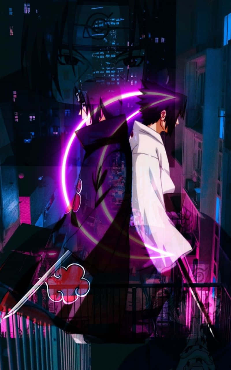 Itachi And Sasuke Naruto Neon Purple Moon Background