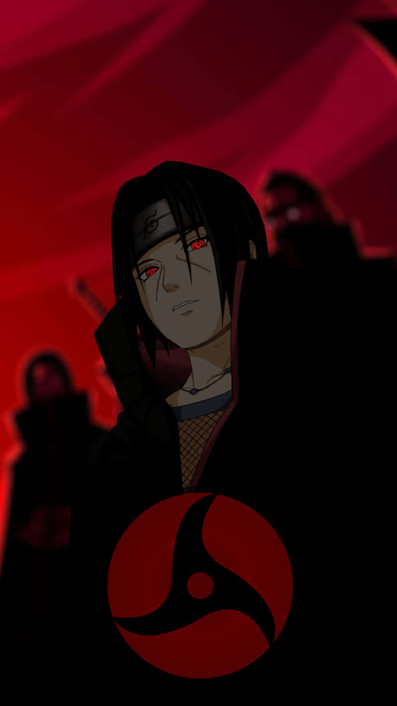 Itachi Mangekyou Sharingan Glowing Eyes Red Sky Background