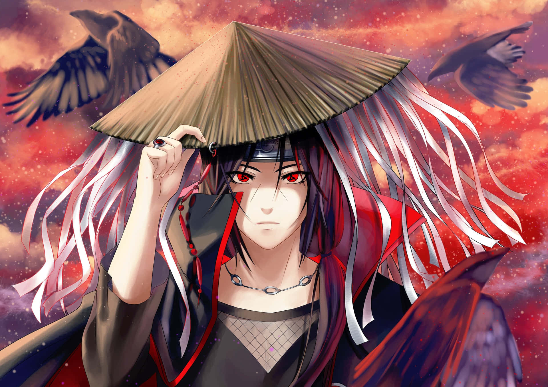 Itachi Mangekyou Sharingan Roningasa Birds Flying Background