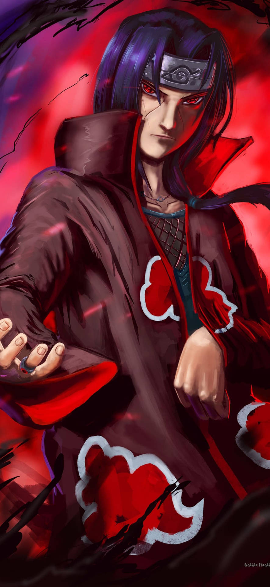 Itachi Phone On Red Background