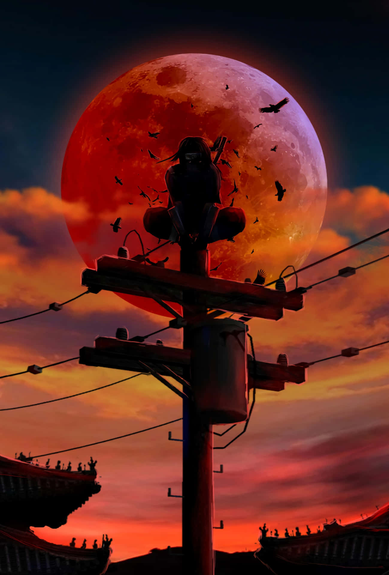 Itachi Silhouette Against Blood Moon Background