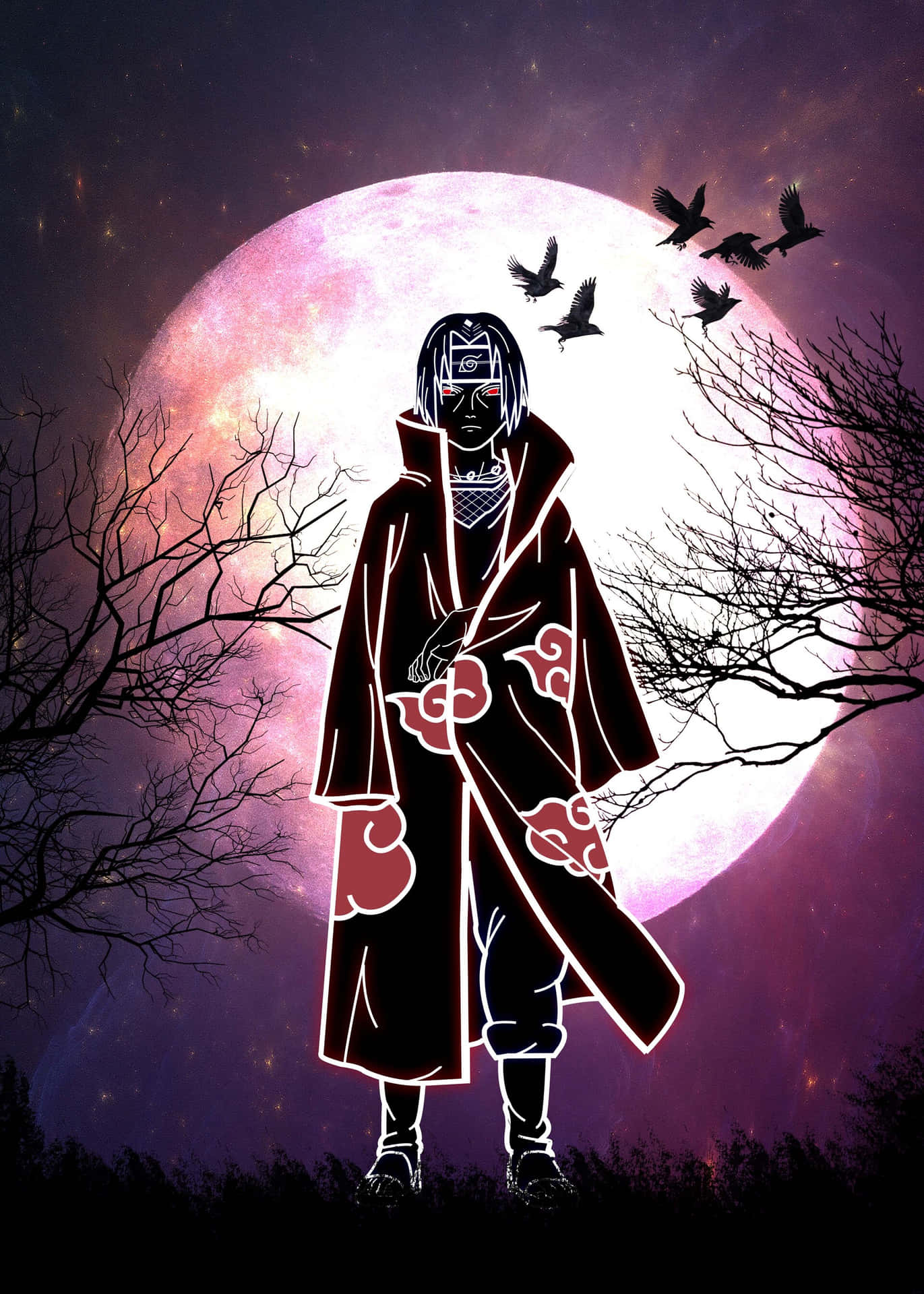 Itachi Silhouette Moonlit Night Background