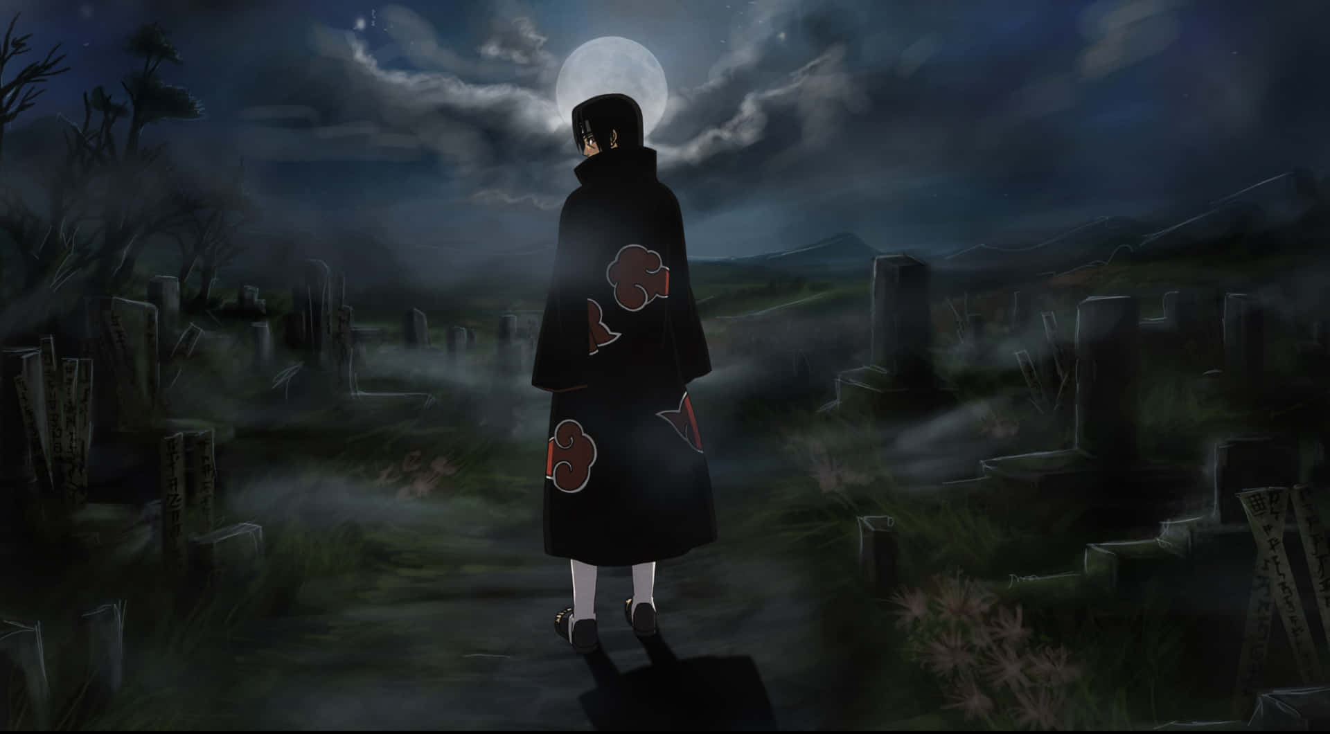 Itachi Uchiha Moonlit Graveyard Background