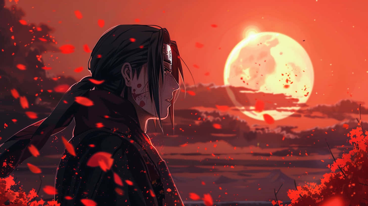Itachi Uchiha Red Moon Silhouette Background