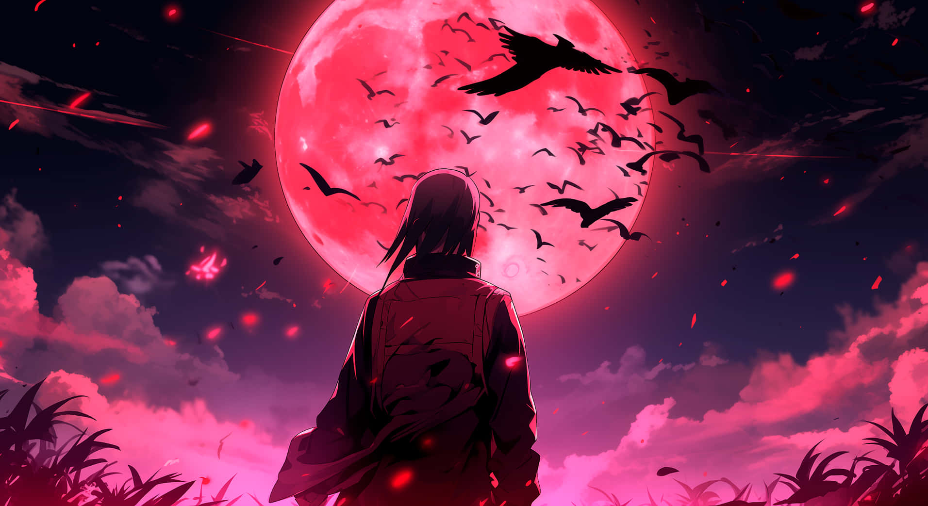 Itachi Uchiha Underthe Crimson Moon Background