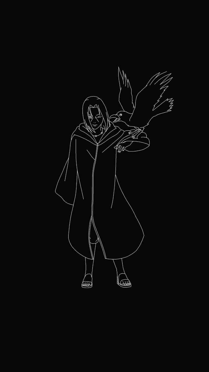 Itachi_ Uchiha_with_ Crow_ Minimalist_ Art Background