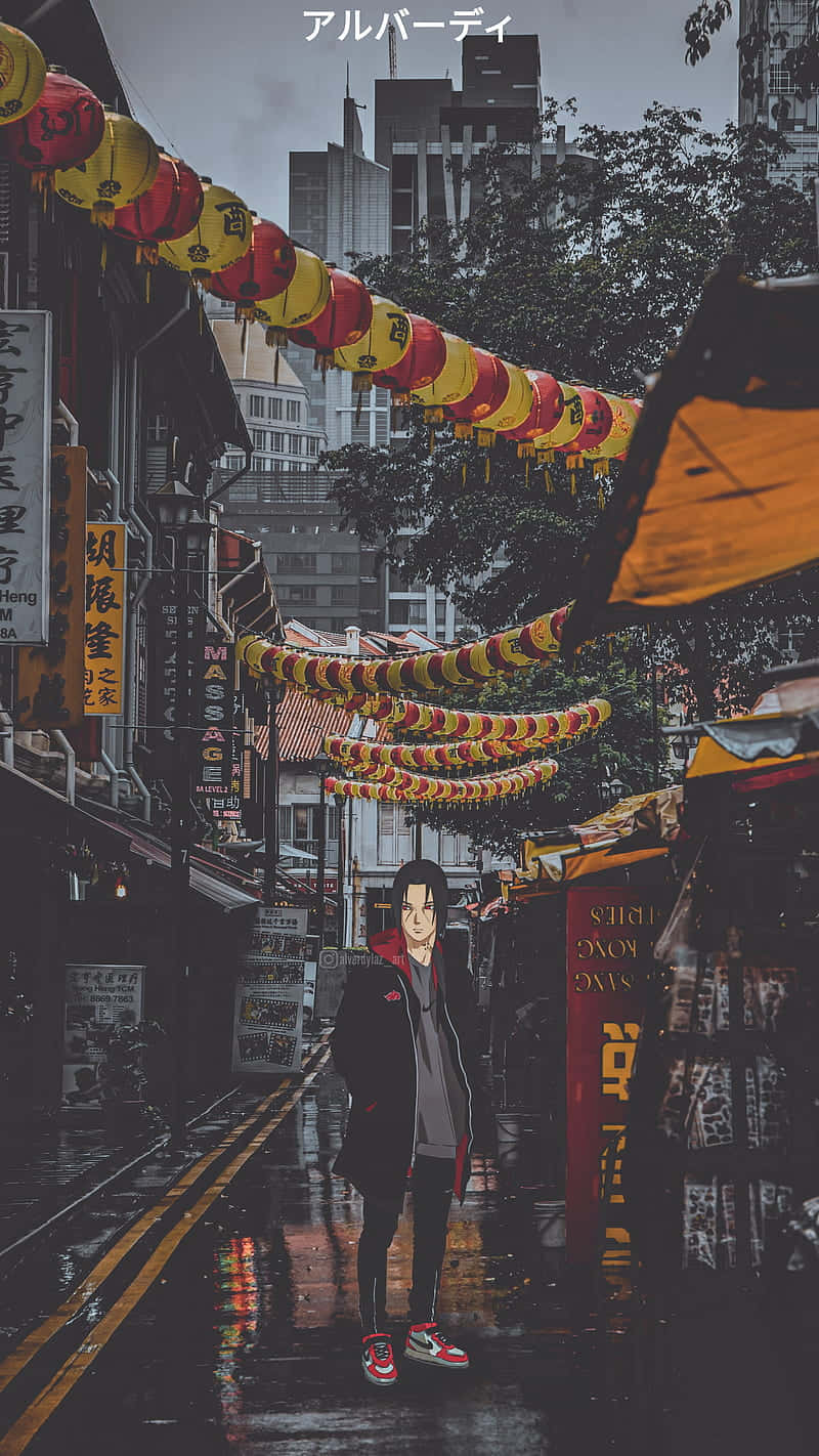 Itachi Under Lanterns In Tokyo Anime Background