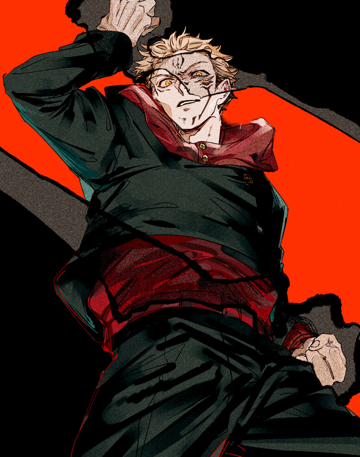 Itadori Yuji Fiery Red Firce Background