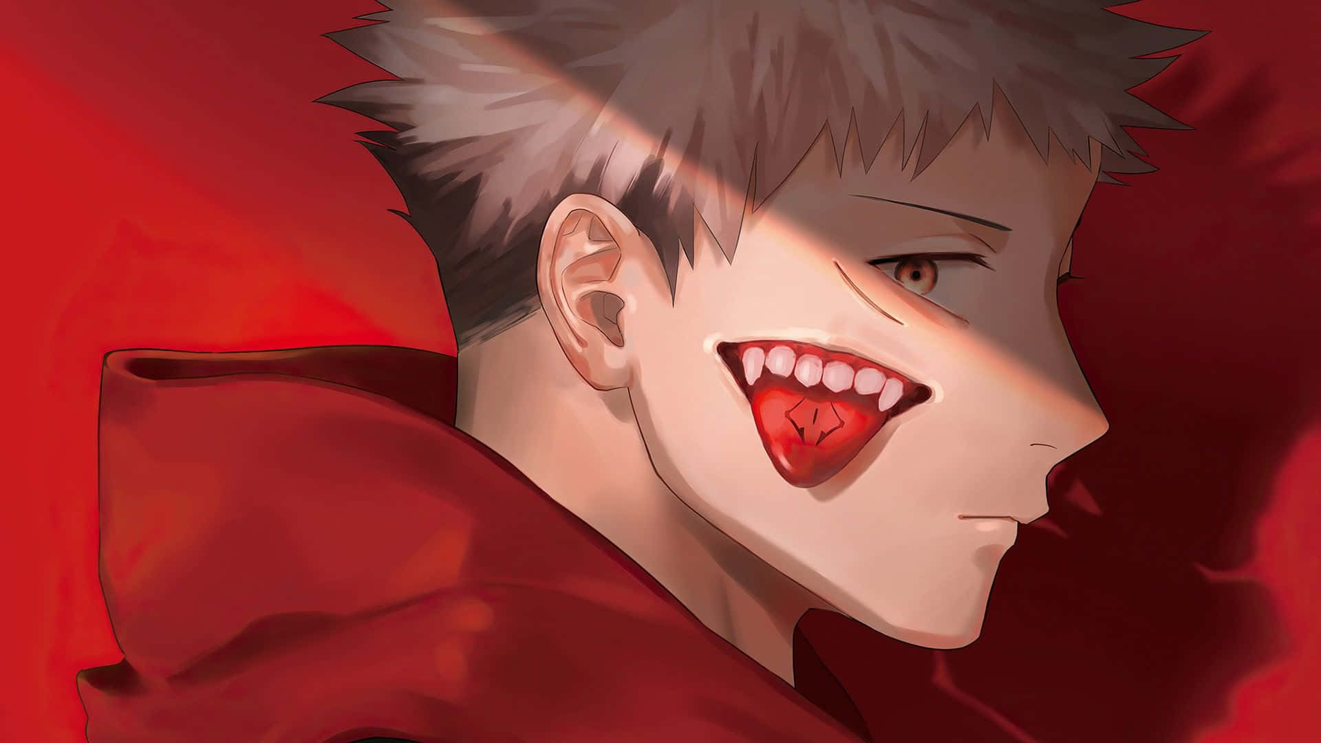 Itadori Yuji Sukuna Tounge Out Mouth Background