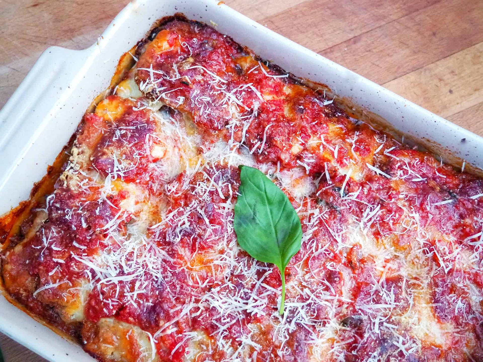 Italian American Aubergine Parmigiana Casserole Background