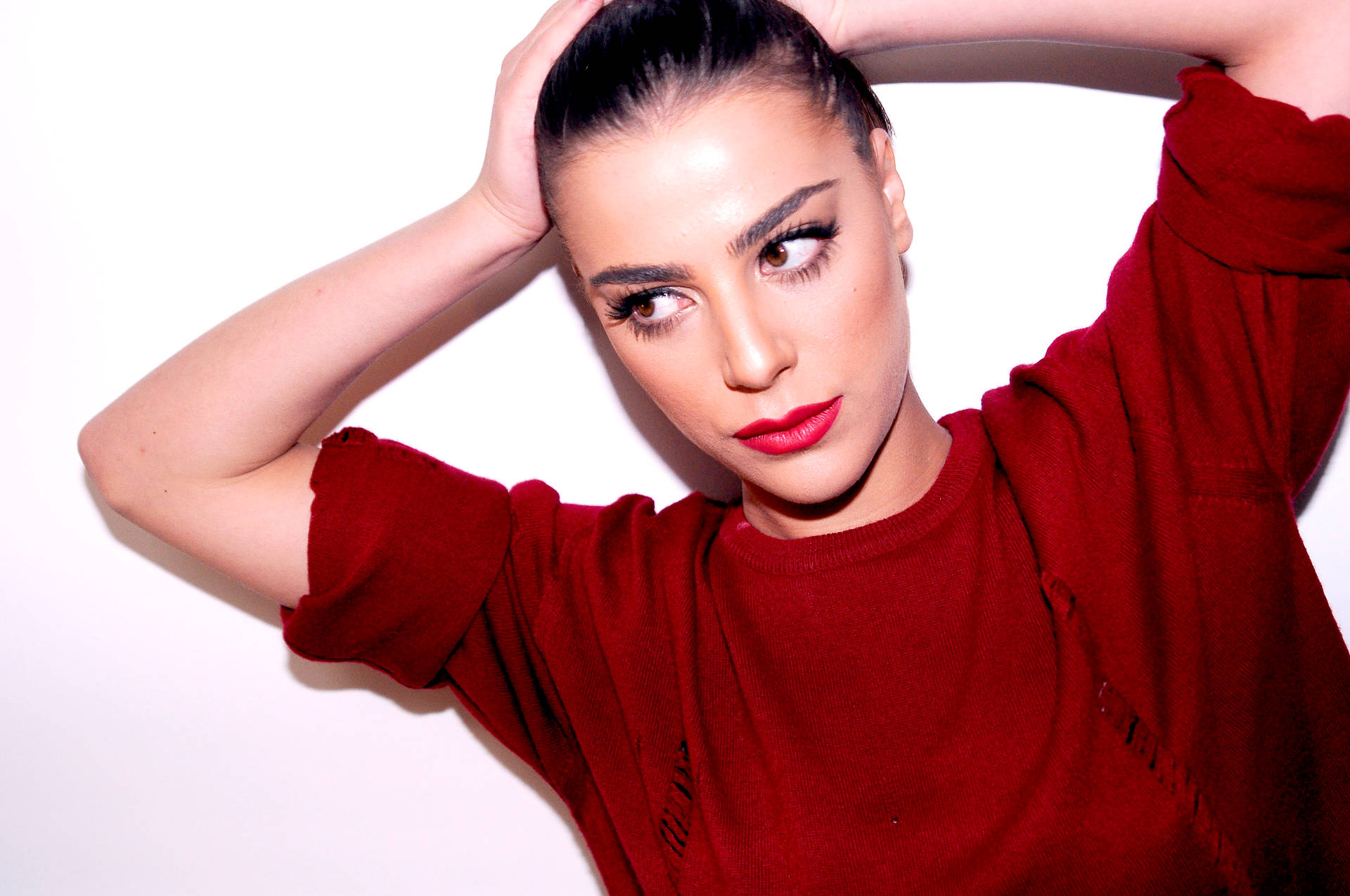 Italian Elegance - Young Italian Girl In Red Sweater Background