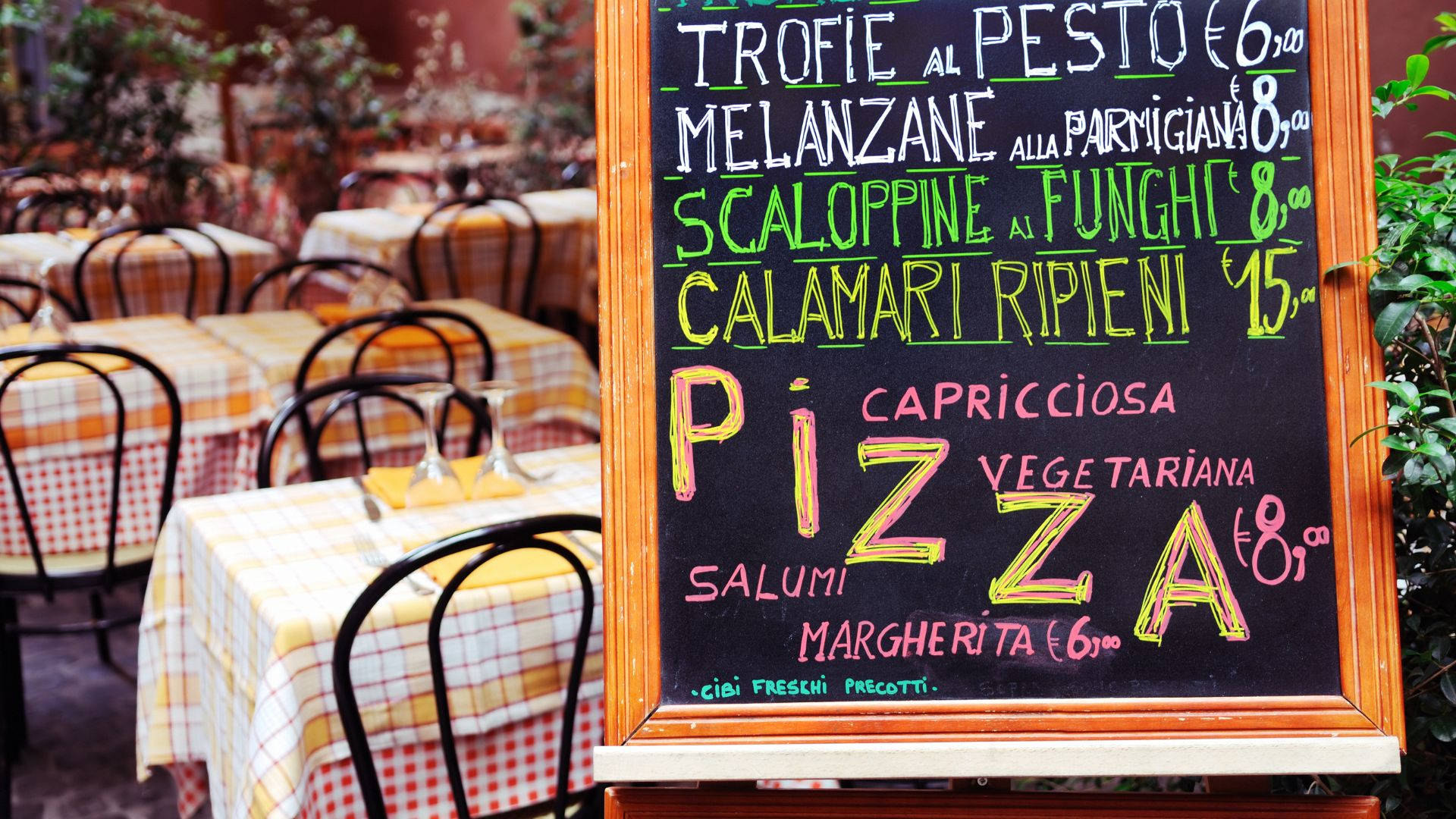 Italian Food Menu On A Rustic Wooden Board