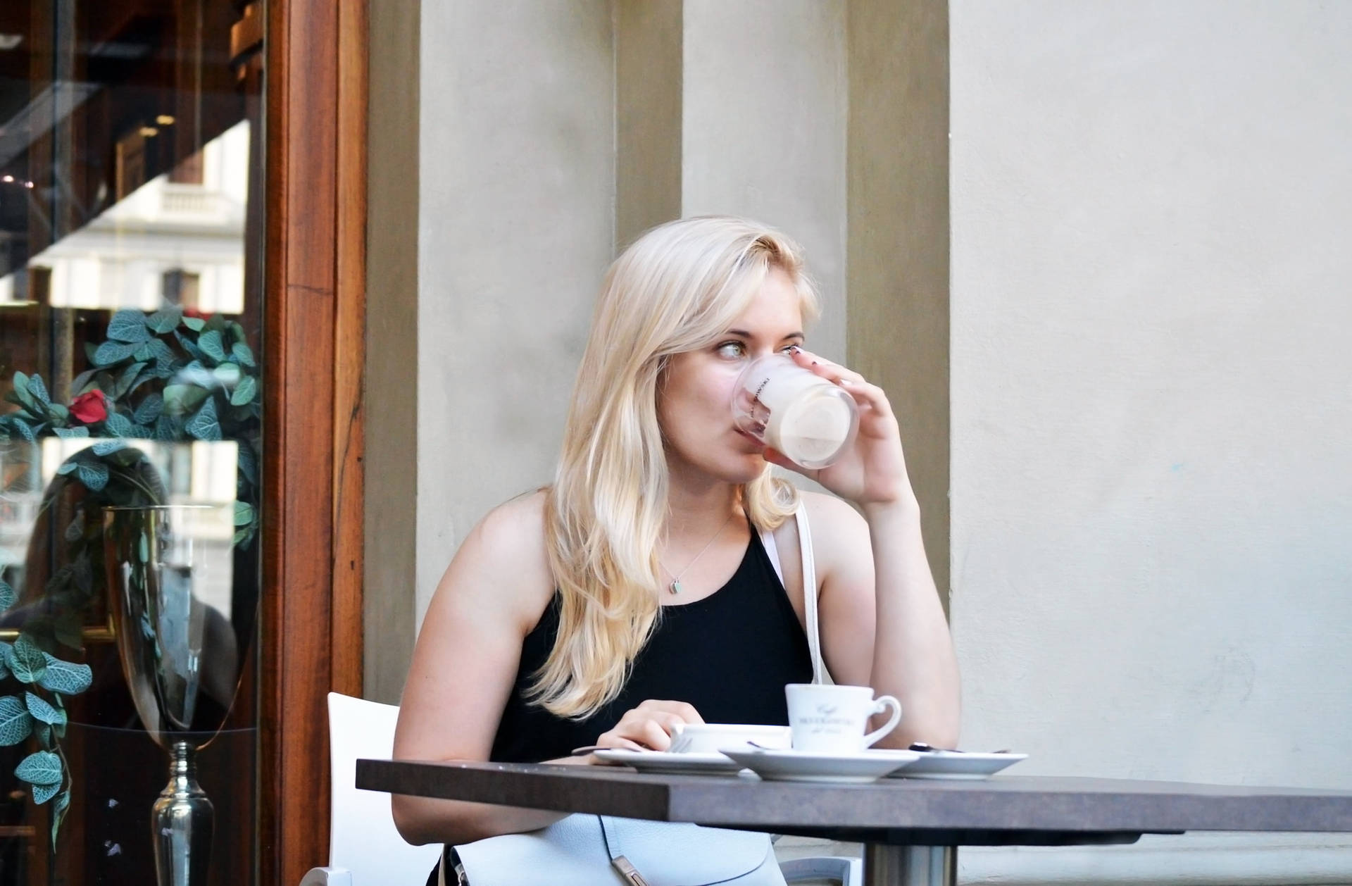 Italian Girl Drinking Coffee Background