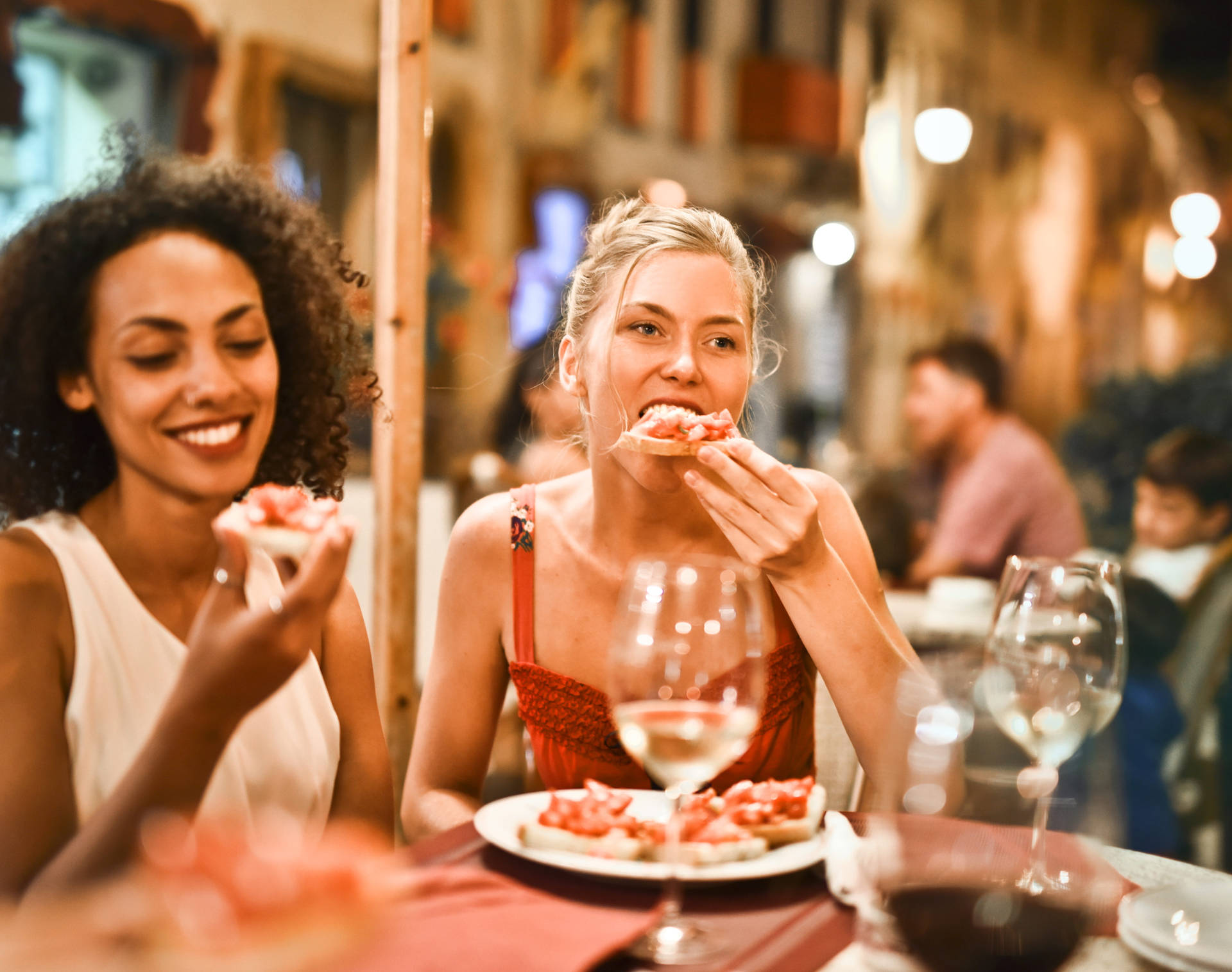 Italian Girl Eating Bruschetta Background