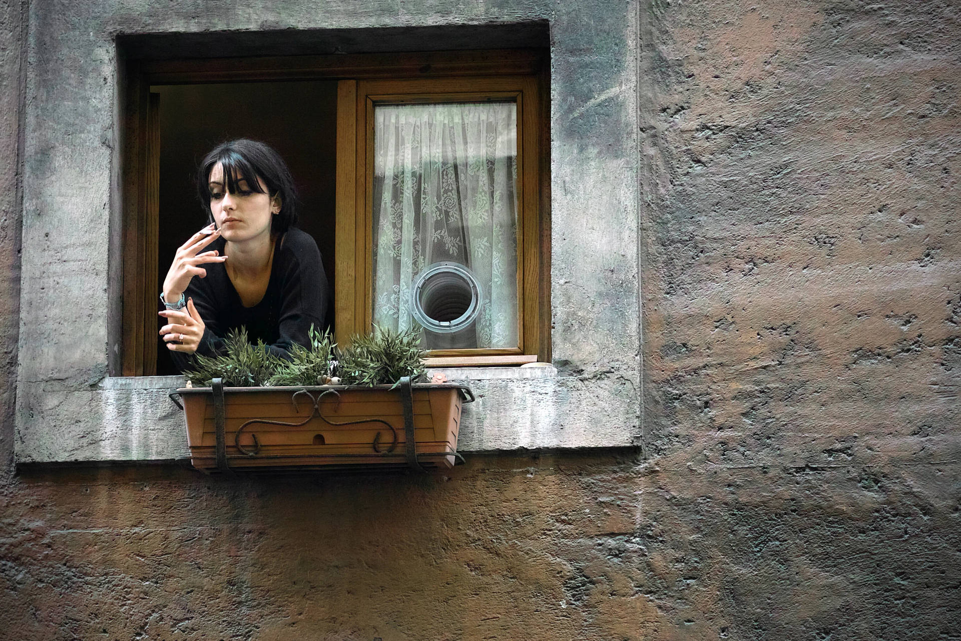 Italian Girl From Window Background