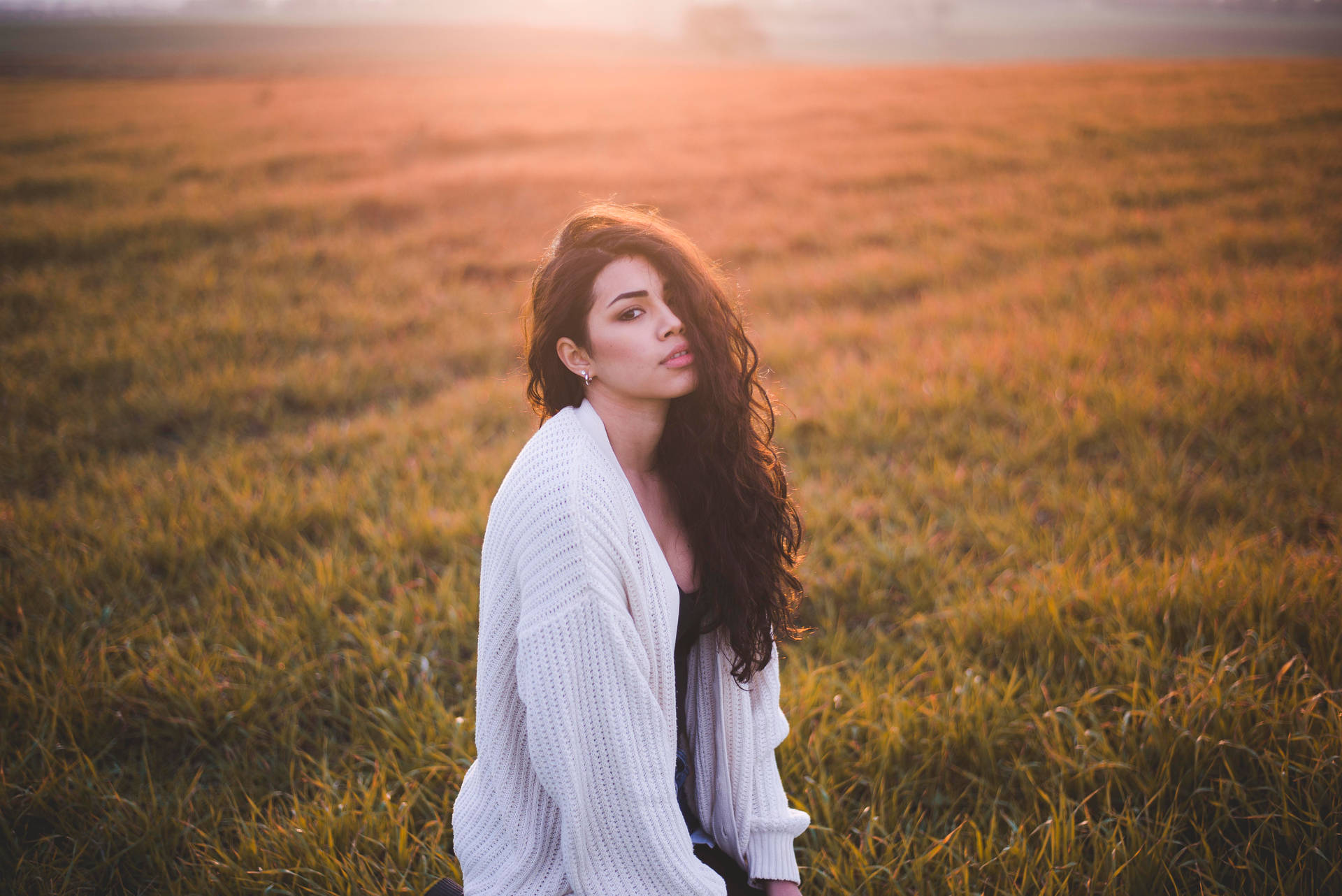 Italian Girl In Field Background