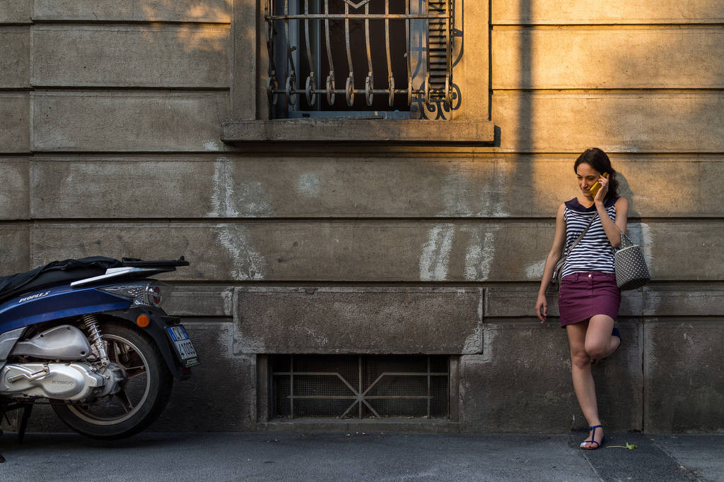 Italian Girl Near Motorcycle Background