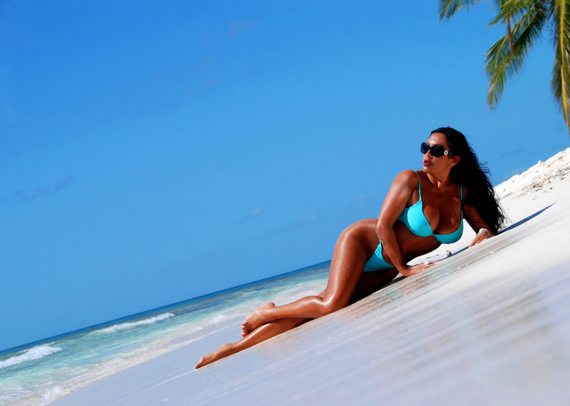 Italian Girl On Beach Background